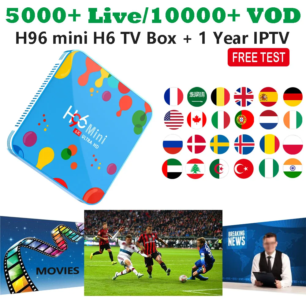 6K Android Box H96 mini H6 with 1 year IPTV subscription 5000+ Live 10000+ VOD IPTV France Arabic USA Smart TV Box Android 9.0
6K Android Box H96 mini H6 with 1 year IPTV subscription 5000+ Live 10000+ VOD IPTV France Arabic USA Smart TV Box Android 9.0