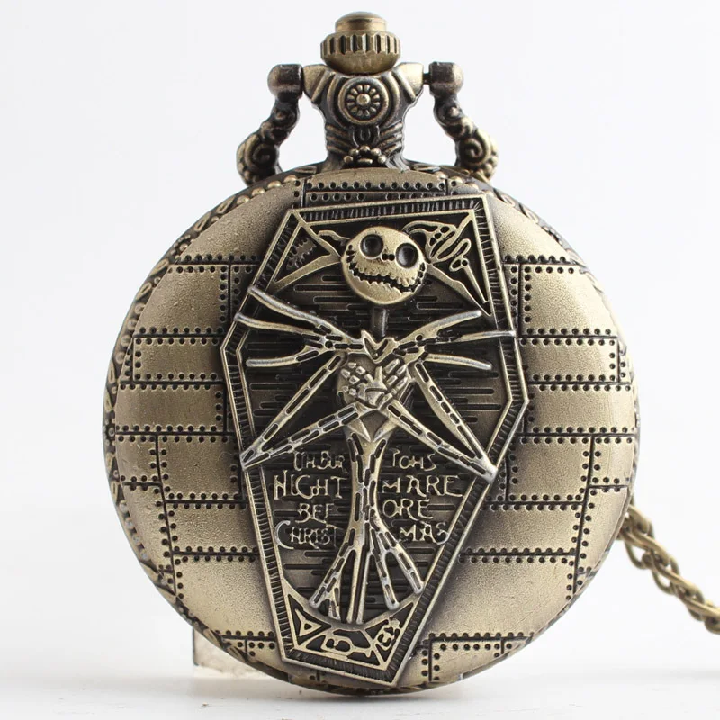 

Fright Skull Retro Steampunk Quartz Pocket Watches Nightmare Before Christmas Chain Necklace Pendant Best Gifts reloj hombre