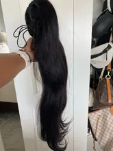 Extensiones de cabello humano con Coleta, coleta con Clip, coleta recta, Remy, brasileño, para Afroamericana
