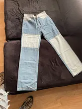 Vaqueros rectos de retales para mujer, Jeans informales holgados de cintura alta, Vaqueros Vintage para mujer, vaqueros de pierna ancha