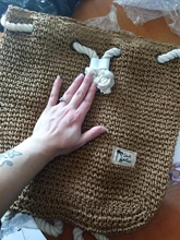 Mochila de paja de verano para mujer, bolso de playa hecho a mano con cordón, bolso de hombro tejido de ganchillo, bolsa de viaje