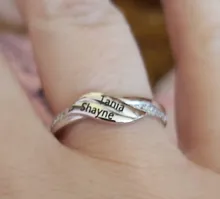 Anillo de compromiso con Circonia cúbica para mujer, sortija de compromiso, Plata de Ley 925, grabado personalizado, 2 nombres