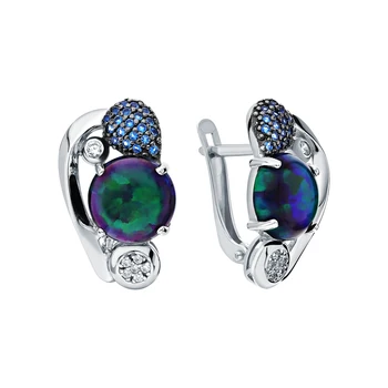 Silver earrings with cubic zirconia, nanosaphires and Opals synthetic sunlight sample 925 
Silver earrings with cubic zirconia, nanosaphires and Opals synthetic sunlight sample 925