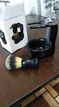 Jabonera de afeitar 3 en 1 + cepillo de afeitar + soporte de afeitado cepillo de pelo de cerdas herramienta de limpieza de barba para hombre, camiseta nueva, regalo