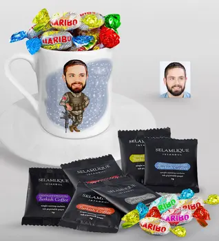 Personalized Soldier Caricature Of Turkish Coffee Cup Selamlique Mixed Turkish Coffee house And Haribo Candy Gift Seti-2
Personalized Soldier Caricature Of Turkish Coffee Cup Selamlique Mixed Turkish Coffee house And Haribo Candy Gift Seti-2