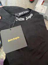 Palm Angels carta logotipo Unisex de los hombres las mujeres AMANTES DE Estilo de pareja de moda de algodón de manga corta de cuello redondo Camiseta novio regalo