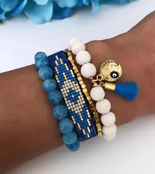 Evil Eye Bead Pattern Bracelet Set Blue Quartz Natural Stone Bracelet Bead Embroidery Bracelet Adjustable Detailed
Evil Eye Bead Pattern Bracelet Set Blue Quartz Natural Stone Bracelet Bead Embroidery Bracelet Adjustable Detailed