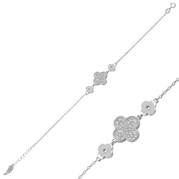 Silver 925 Sterling Zircon Four Leaf Clover Bracelet 
Silver 925 Sterling Zircon Four Leaf Clover Bracelet