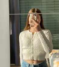 Rapcopter-suéter cruzado de manga larga, Top corto Cardigan blanco, camiseta ajustada, Tops de punto, trajes con botones, ropa de otoño e invierno