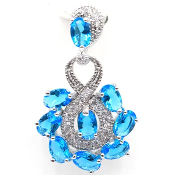 34x21mm SheCrown Classic Created Paris Blue Topaz White CZ Gift For Ladies Silver Pendant 
34x21mm SheCrown Classic Created Paris Blue Topaz White CZ Gift For Ladies Silver Pendant