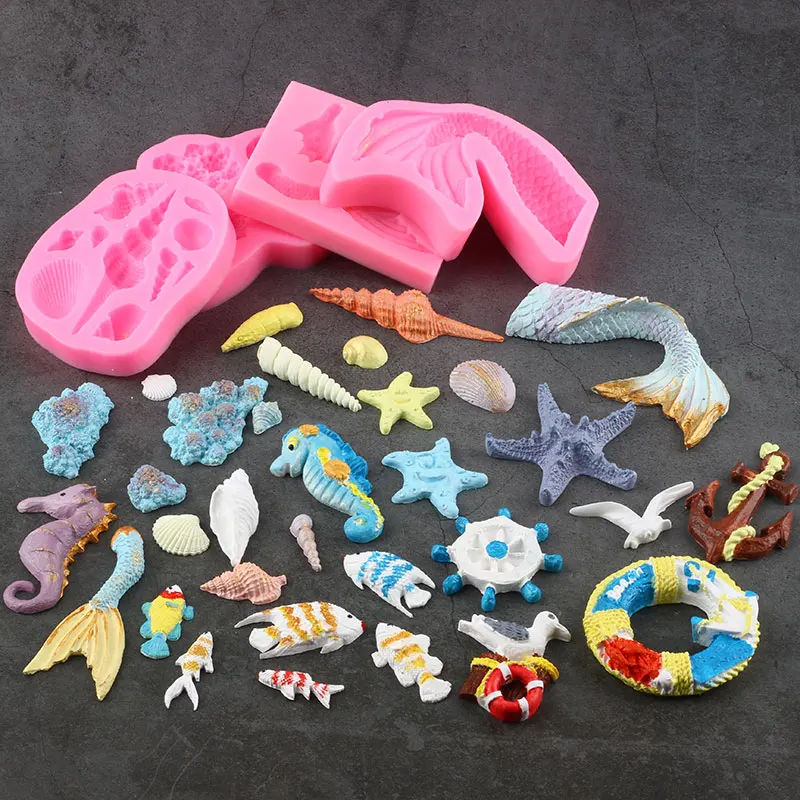 

3D Mermaid Tail Silicone Mold Ocean Series Shell Starfish Fondant Molds DIY Cake Decorating Tools Chocolate Gumpaste Moulds