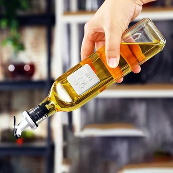 

500ml 1pcs Transparent Glass Olive Oil Bottle Leakproof Kitchen Seasoning Soy Sauce Vinegar Press Type Cruet Barbecue Bottle