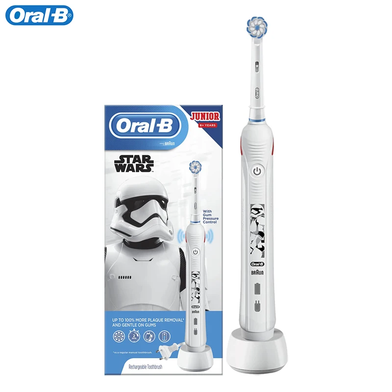 Oral B Junior 6+ Star Wars электрическая зуб щетка Для Детей зубная Перезаряжаемая 2 Режима