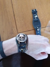 Reloj de pulsera de cuarzo con correa de cuero para hombre, cronógrafo Steampunk con tapa de Calavera, con cadena, 2019