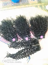 Mongol Afro rizado Pelo Rizado de la onda de agua 3 mechones con cierre cabello humano brasileño armadura paquete negro las mujeres XISHIXIU