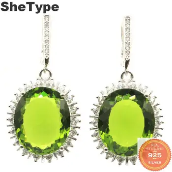 

40x20mm Elegant 12.5g SheType Created 18x15mm Oval Shape Green Peridot Natural CZ Gift For Woman's 925 Sterling Silver Earrings