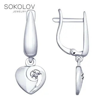 

Sokolov silver drop earrings with stones with diamonds, fashion jewelry, 925, women's male, long earrings