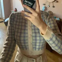 OCEANLOVE cuadros suéteres mujeres corto Slim coreano nueva moda Chaquetas de punto Otoño Invierno dulce 2021 Chaqueta Mujer 18825