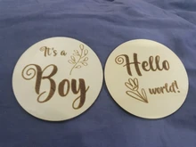 Tarjeta de cumpleaños de bebé recién nacido, tarjeta de género de madera, accesorios de fotografía