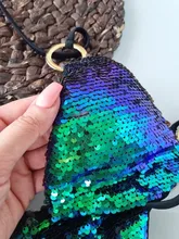 Nayooton-Conjunto de Bikini triangular con lentejuelas brillantes para mujer, ropa de playa Sexy con cordón, traje de baño de cuello alto cruzado con cuello Halter, traje de baño de cintura baja