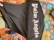 Palm Angels carta logotipo Unisex de los hombres las mujeres AMANTES DE Estilo de pareja de moda de algodón de manga corta de cuello redondo Camiseta novio regalo