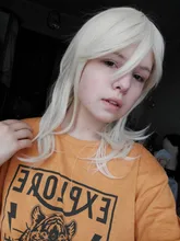 MEIFAN-peluca corta de Cosplay para hombre cabello liso de Lolita, fibra de alta temperatura, largo sintético, Rubio claro, coleta