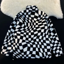 American black and white plaid lamb velvet stand-up collar cotton-padded jacket for men and women with thicker lovers 
American black and white plaid lamb velvet stand-up collar cotton-padded jacket for men and women with thicker lovers
