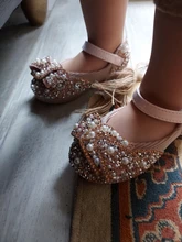 Zapatos de princesa brillantes para niños, zapatillas de perlas con diamantes de imitación para fiesta y boda, D487, 2020