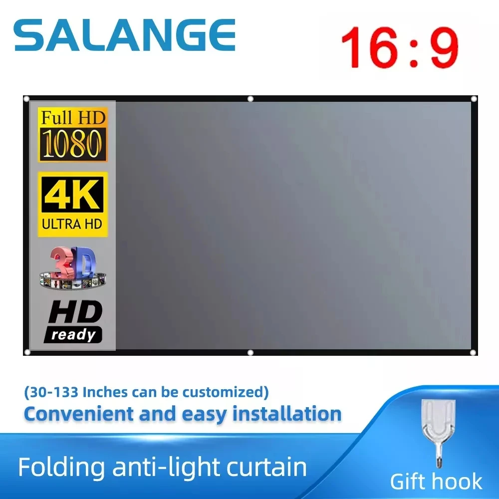 

Salange Projector Screen 72 84 100 120 inch 16:9 High Brightness Reflective Meta Home Outdoor Office Portable Projection Screens