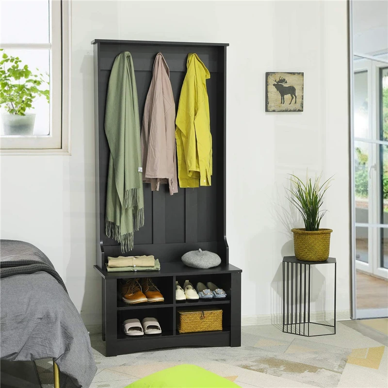 High Quality Multi-functional Hall Tree with Storage Shoe Bench Wooden Coat Rack with 3 Hooks Entryway Storage Organizer Black
High Quality Multi-functional Hall Tree with Storage Shoe Bench Wooden Coat Rack with 3 Hooks Entryway Storage Organizer Black
