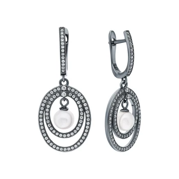 Silver earrings with cubic zirconia and pearls imitation sunlight sample 925 
Silver earrings with cubic zirconia and pearls imitation sunlight sample 925