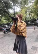 HOUZHOU camisas a cuadros mujeres linterna manga Cardigan Vintage rosa cuadros blusa bonita moda abotonada Oversize