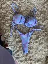 Miyouj-Bikinis con cuello Halter, microbañador de Tanga, traje de baño de 2 piezas de corte alto, conjunto de Bikini estampado, ropa de playa