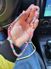 Gargantilla Bohemia con cuentas de barro colorido para la playa collar de arcilla polimérica Boho Arco Iris joyería ajustable para mujeres y niñas