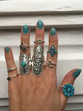 Tocona-Conjunto de 9 anillos bohemios con diseño de Luna y flecha para mujer, Color plata antigua, conjunto de anillos de girasol para mujer, joyería de talla 3304