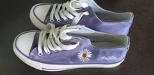 Zapatos de lona de margaritas para mujer, zapatillas femeninas Ulzzang de estilo coreano, de suela baja, en color morado, blanco, amarillo y verde, zapatos informales combinables, 45