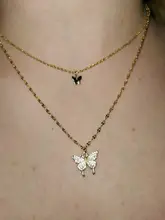 Colgante de doble capa con forma de mariposa para mujer, Gargantilla de Color plata de ley 925, cadena redondo, exquisita, regalo de boda, joyería fina