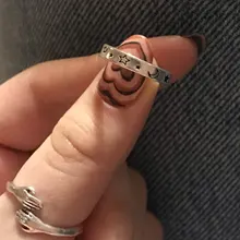 Anillo abierto con cara llorona para mujer, sortija ajustable de Color plateado antiguo, diseño geométrico, con caras y lágrimas