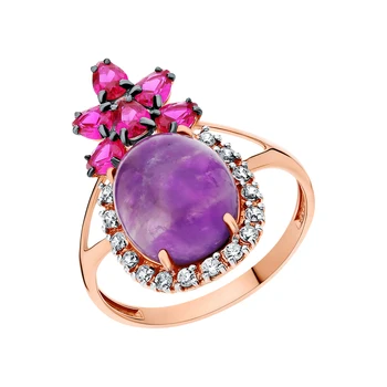 Silver ring with amethyst, cubic zirconia and rubies synthetic sunlight sample 925
Silver ring with amethyst, cubic zirconia and rubies synthetic sunlight sample 925