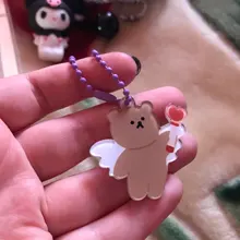 Llaveros de dibujos animados de cereza, Ángel y oso, funda de Metal para auriculares, colgante para chicas, mochila para estudiantes, baratijas de dibujos animados, joyería Kawaii
