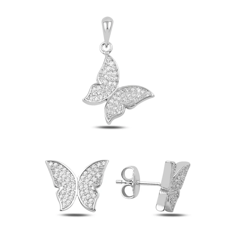 Silver 925 Sterling Zircon Butterfly Earrings & Pendant Set 
Silver 925 Sterling Zircon Butterfly Earrings & Pendant Set