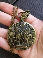 Reloj de bolsillo de cuarzo con números arábicos, collar de exhibición vaquero, colgante, cazador completo