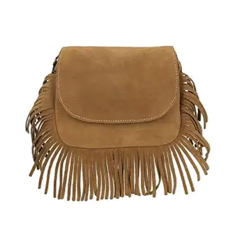Handbag women suede 1ª quality, flap and zipper closure, fringed ornament, 20x16x5 cm. Made in Spain. Sand Color 
Handbag women suede 1ª quality, flap and zipper closure, fringed ornament, 20x16x5 cm. Made in Spain. Sand Color
