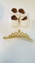 Mamá y bebé de 0-18M recién nacido bebé niña en primer lugar los caminantes zapatos de cuero de la Pu lindo arco princesa zapatos de Cumpleaños + diadema