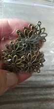 15 Uds Charms conector de flor 25x19mm ajuste para hacer colgantes antiguos, color plata Vintage bronce tibetano, joyería artesanal DIY