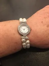 Reloj de cristal para mujer, pulsera de cuarzo con cadena de perlas, modelos, femenino