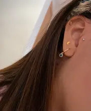 Pendientes Piercing Plata de primera ley para mujer, aretes, Plata esterlina 925, purpurina, estilo minimalista, con broche de Luna, aniversario, boda