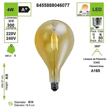 Bombilla LED Filamento Gran Tamaño Rosca E27 220V (A165)
Bombilla LED Filamento Gran Tamaño Rosca E27 220V (A165)