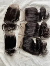 Extensiones de pelo brasileñas con malla con división, accesorio capilar ondulado de 13x4 y 4x4 con encaje Frontal, color negro azabache y cierre de malla con división