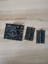 Cerradura de candado de bronce antiguo joyería caja de madera Cierre de cerrojo + 2 piezas bisagra de gabinete de maleta muebles Vintage Hardware decorativo